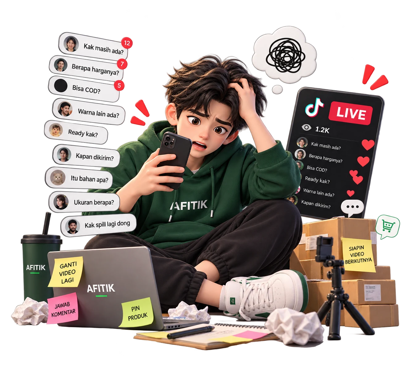 Karakter AFITIK kewalahan menjaga live, mengganti video, dan menjawab komentar