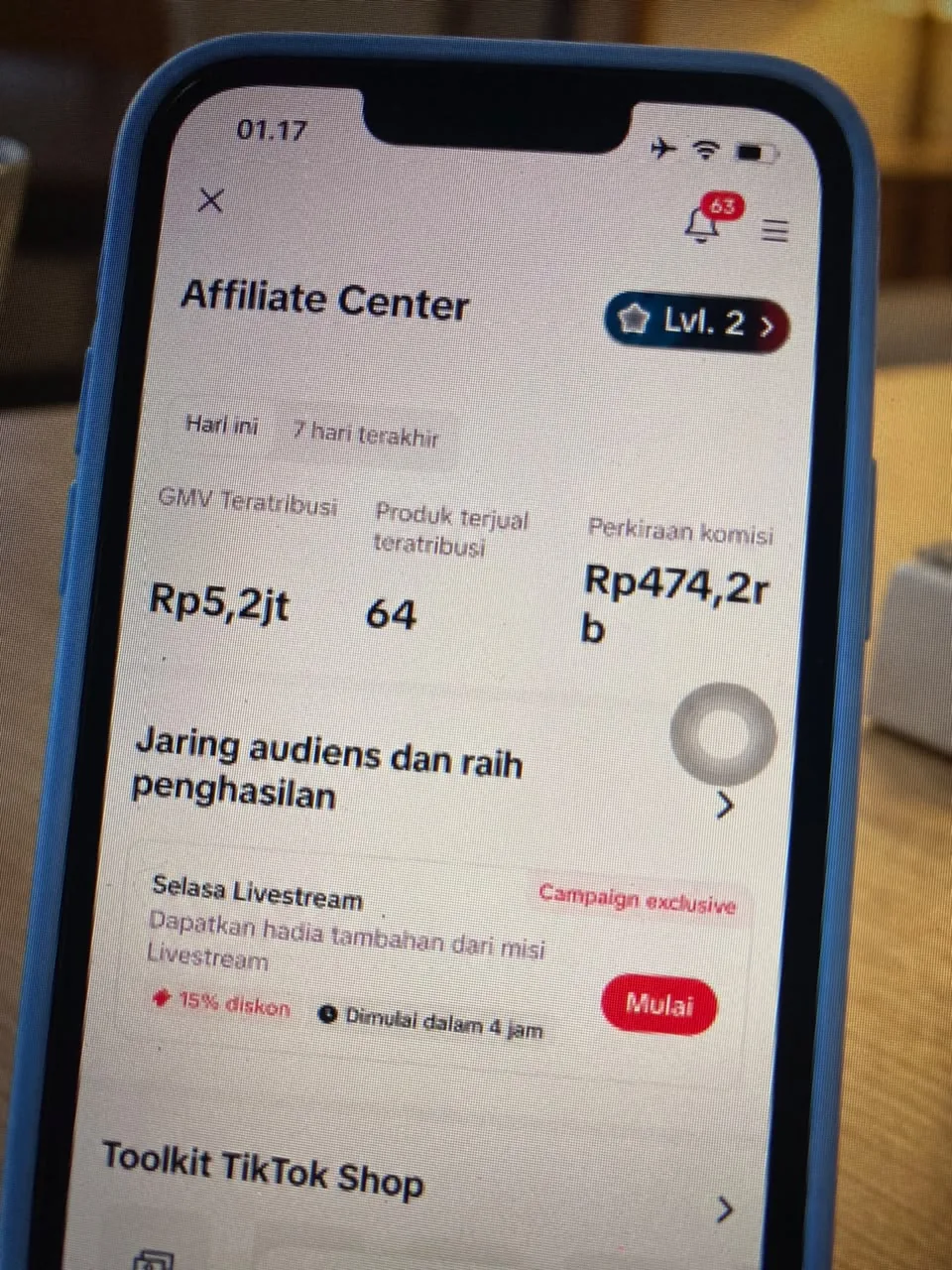Hasil penjualan pengguna AFITIK