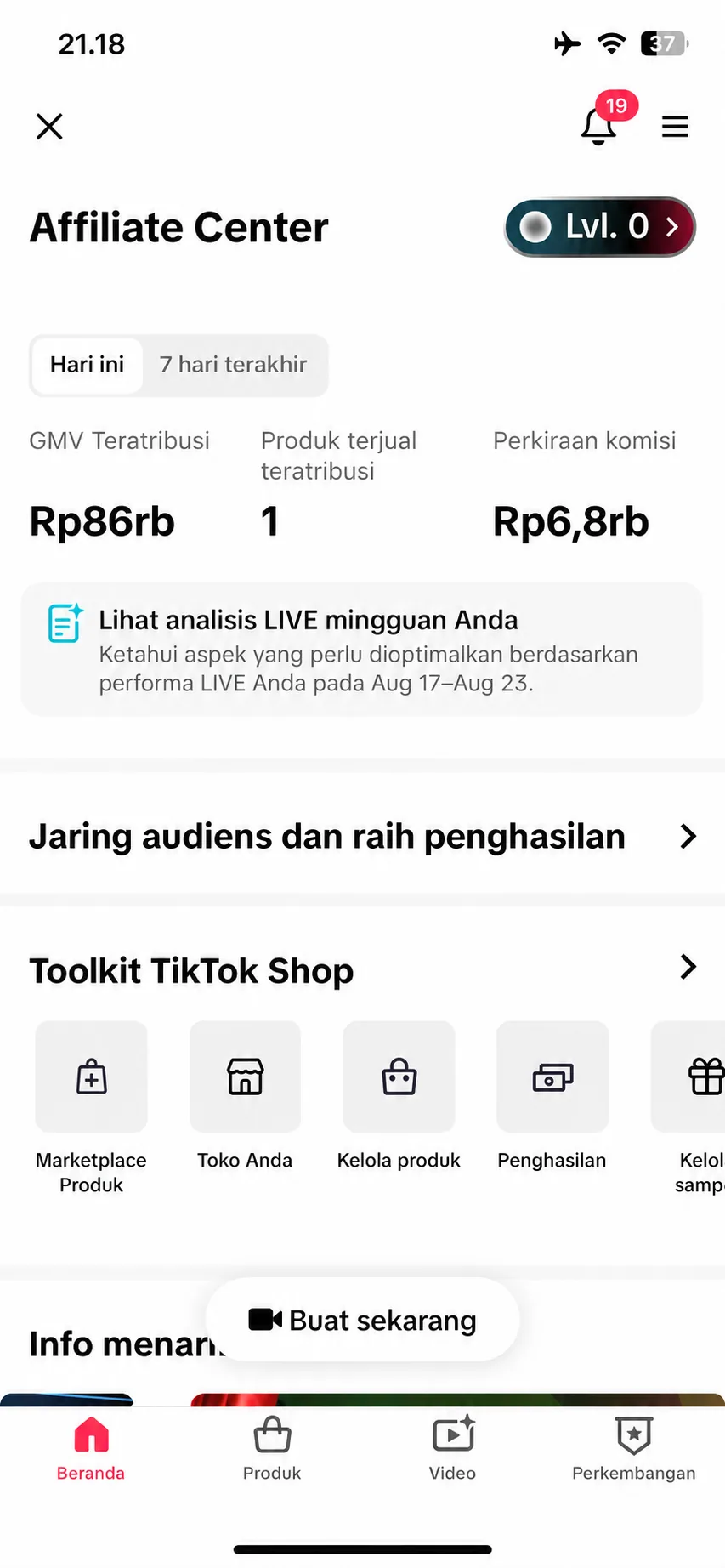 Hasil penjualan pengguna AFITIK